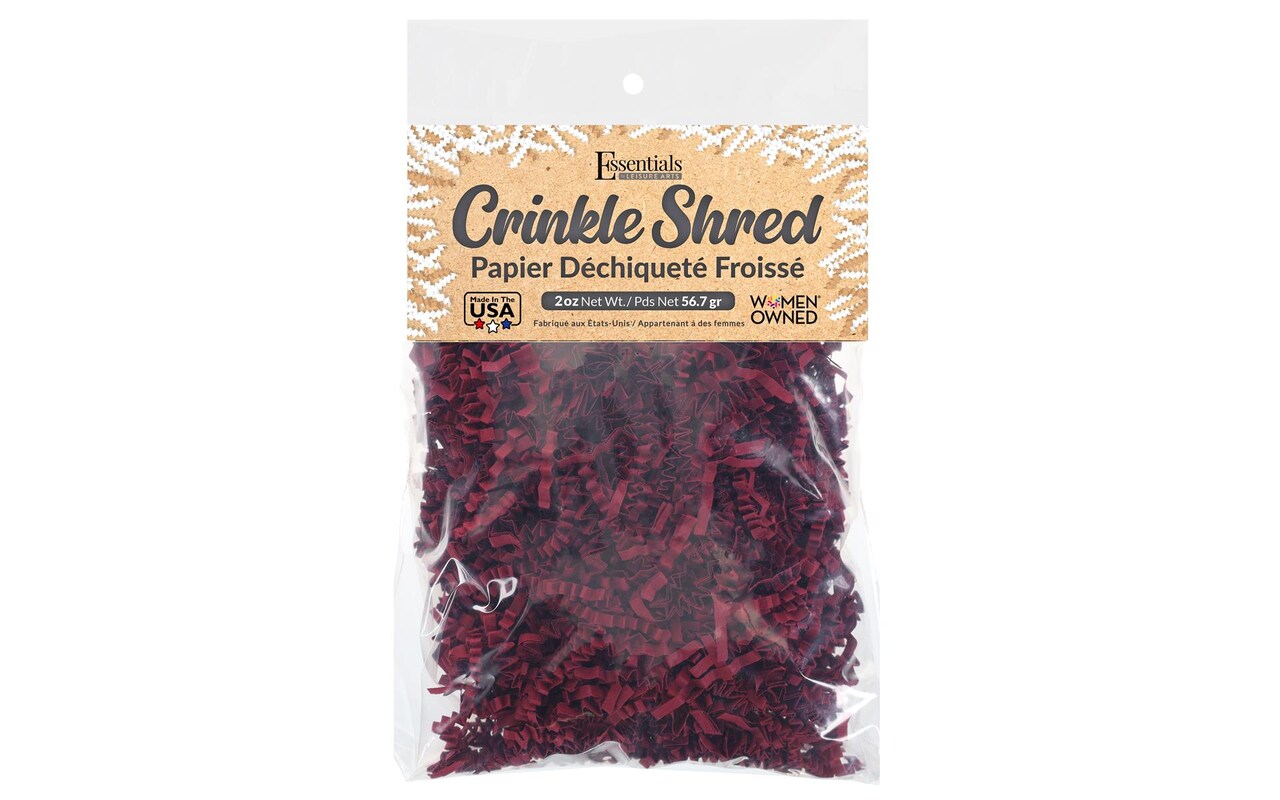 Essentials by Leisure Arts Crinkle Shred Bag, Burgundy, 2oz Shredded Paper Filler, Crinkle Cut Paper Shred Filler, Box Filler, Shredded Paper for Gift Box, Paper Crinkle Filler, Box Filling